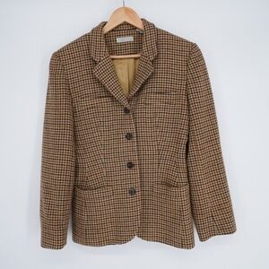 Vintage Barneys New York Houndstooth Blazer Womens 8 Equestrian Classic Brown